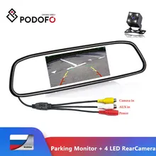Podofo CCD HD водонепроницаемая система парковочных мониторов, 4 светодиодных камеры заднего вида с ночным видением+ 4,3 дюймовый монитор автомобильного зеркала заднего вида