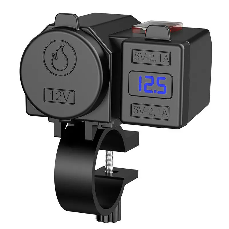 Motorcycle USB Charger Phone 12V/24V Cigar Lighter Socket Dual USB QC 3.0 Motorcycle Cigarette Lighter Socket Charger LED Voltme