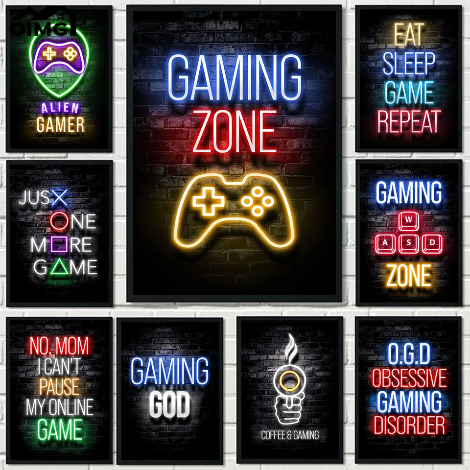Game Room Poster Decorative Gaming Words Picture Prints Gamer Boy Kid's  Bedroom Decor Painting Playrooom Mural Wall Decal Art - Painting &  Calligraphy - AliExpress