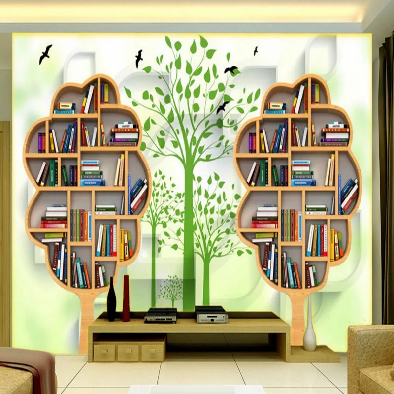 Прямая поставка обои 3d креативный книжный шкаф лес современный минималистичный