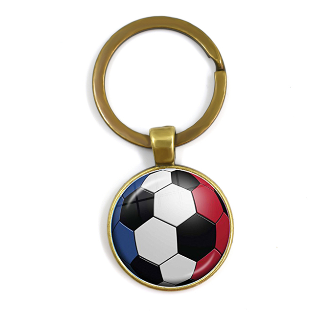 Football Team Emblem Keychain France Flag and Football Logo Key Ring Jewelry European Football Funs Cool Men Gift