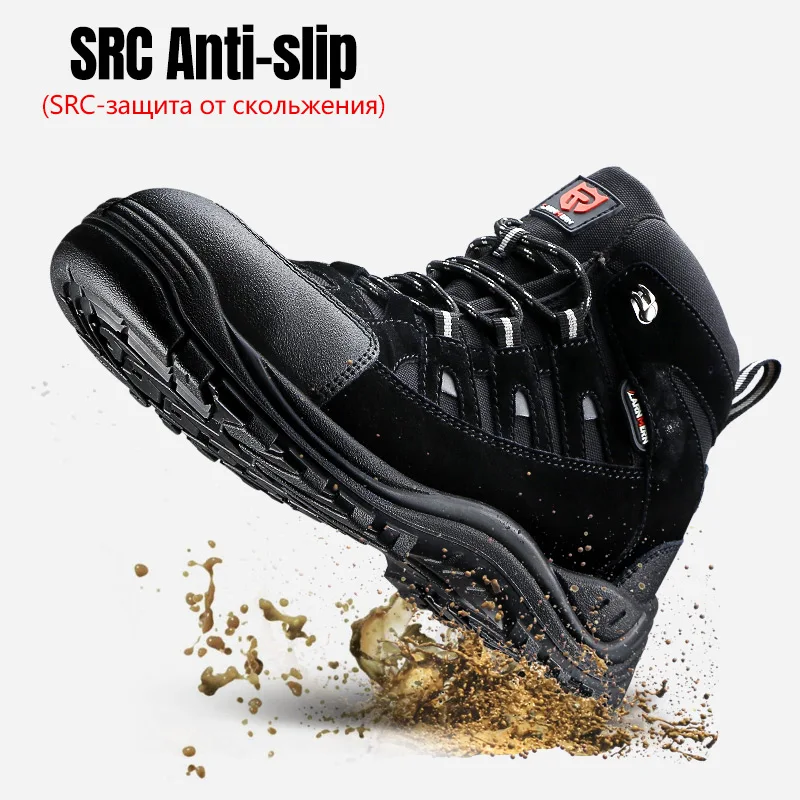 LARNMERN Men's Work Safety Shoes Breathable Construction Protective Footwear Steel Toe Anti-smashing Non-slip Sand-proof Shoes