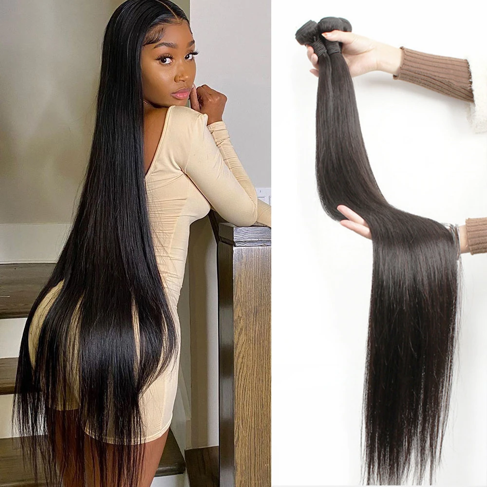 Extensiones de cabello humano liso para mujer, extensiones de cabello humano Remy brasileño 100% de 30, 32, 34, 36, 38 y 40 pulgadas, 3 ofertas de extensiones