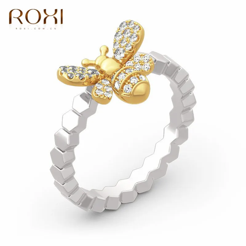 ROXI простые крошечные медные кольца на палец в виде пчелы с золотым чеканным браслетом, складные кольца, свадебные ювелирные изделия в виде пчелы, кольца с кристаллами в виде животных