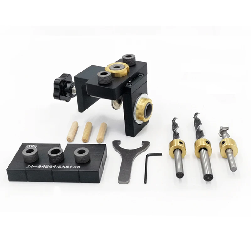 

Wood Doweling Jig Pocket Hole Drilling Locator Jig Kit With 6/8/10mm Drill bit Vertical Drill Guide Hole Puncher Tools DIY