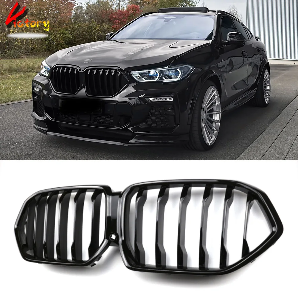 

Kidney Grille For BMW X6 Series G06 2021-IN Front Bumper Lip Carbon Print Frame Gloss Black Single Grills