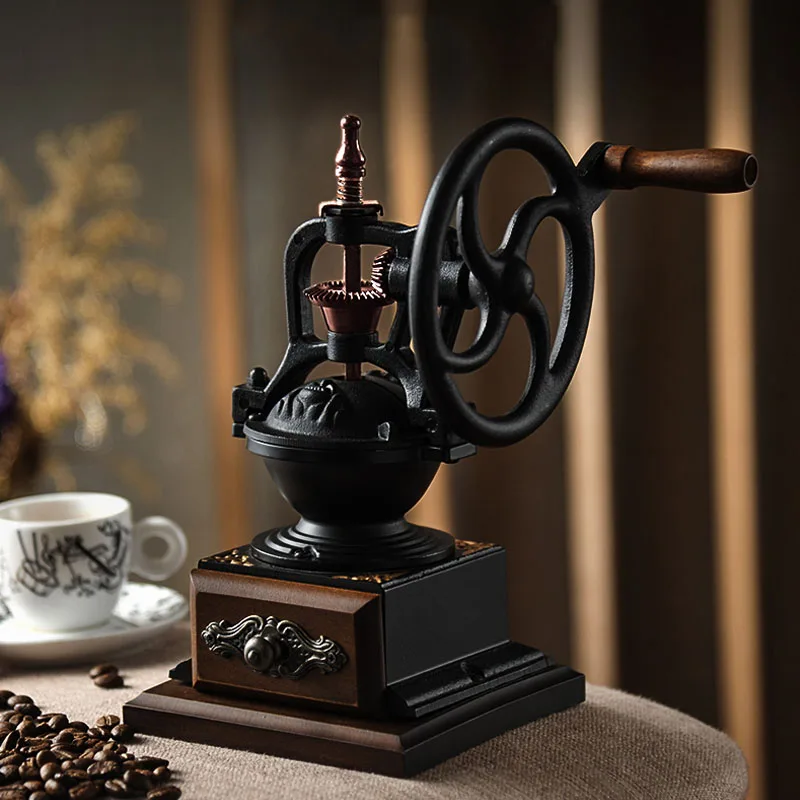 

Retro Style Wooden Manual Coffee Grinder Ceramic Conical Burr Espresso Drip Coffee High Quality Coffee Mill Expensive Decoration