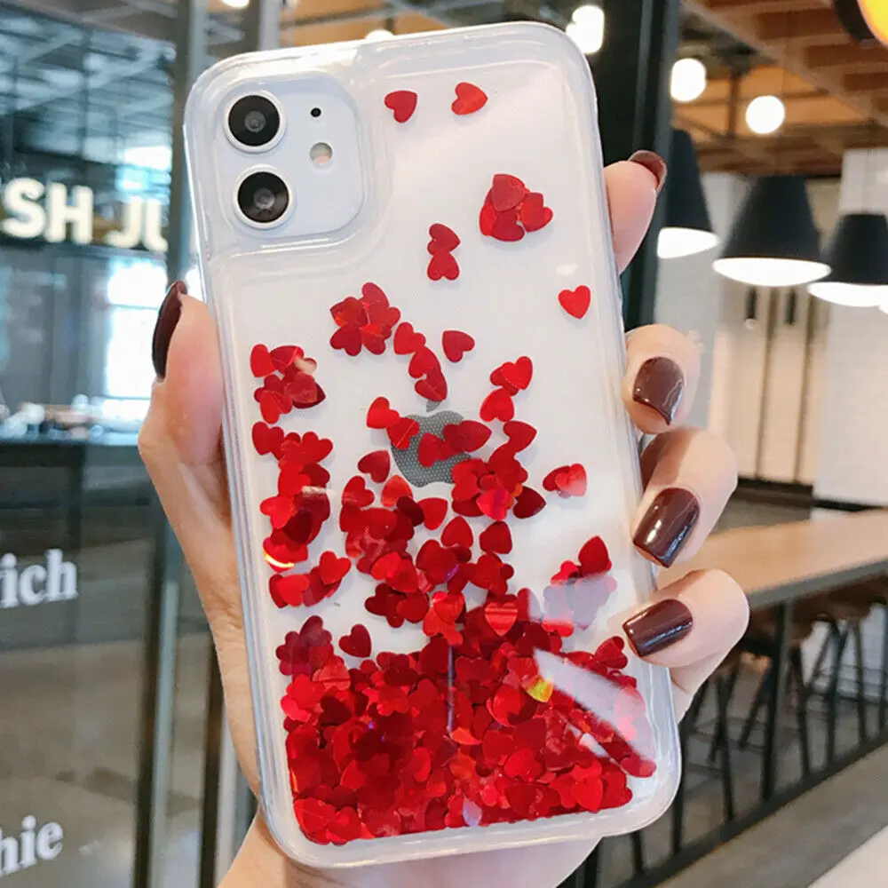 Fashion Glitter Love Heart Phone Case For Iphone 11 Pro Xs Max 7 8 7 6 S 6s Plus Bling Dynamic Liquid Quicksand Cover Clear Case Phone Case Covers Aliexpress