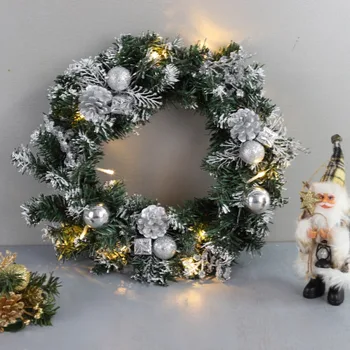 

LED Christmas Wreath With Artificial Pine Cones Berries And Flowers Holiday Front Door Hanging Garland Holiday Home Decorations