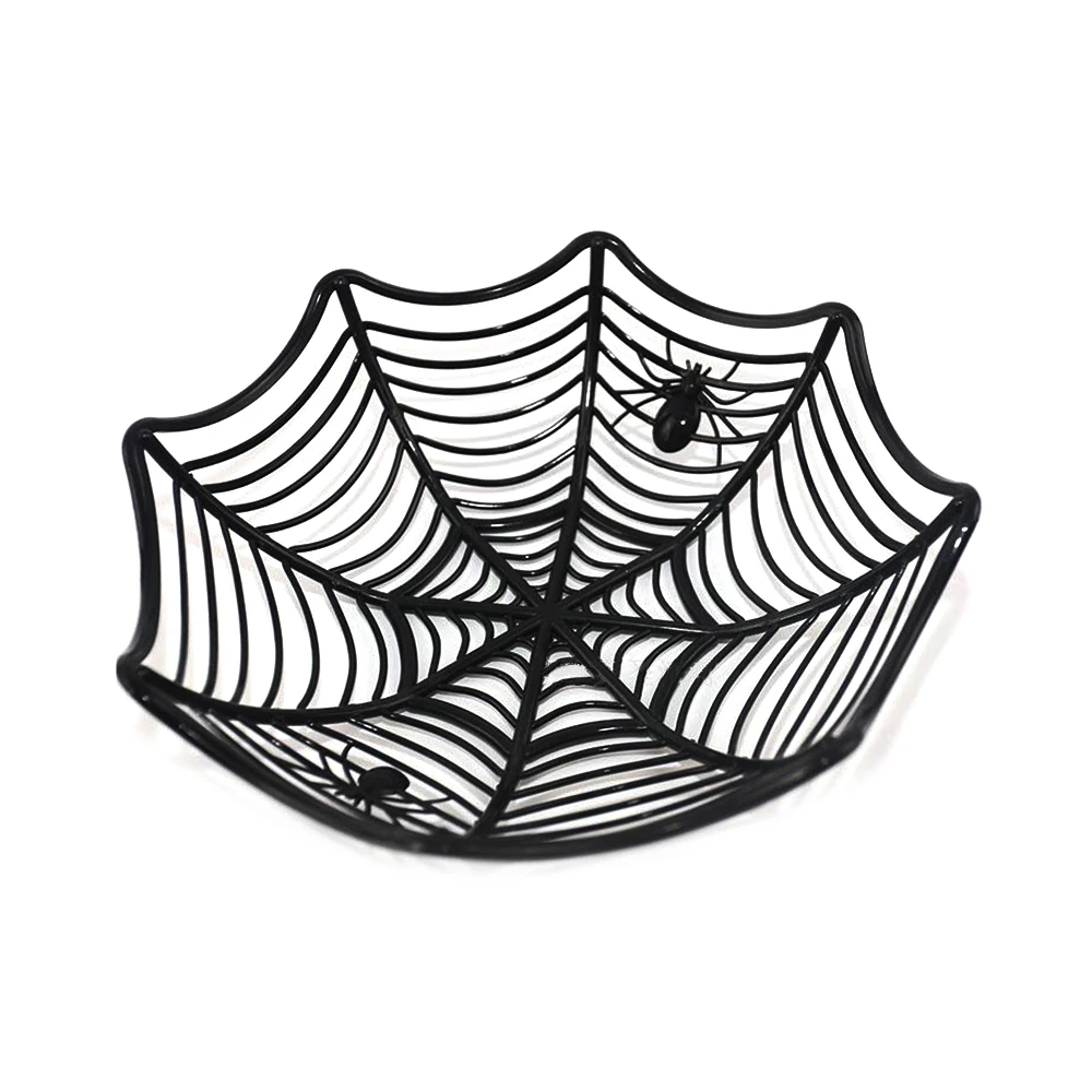 1 Pcs Halloween Fruit Bowl Spider Web Candy Basket Black Orange Candy Bowl Plastic Candy Box Halloween Decoration Party Supplies