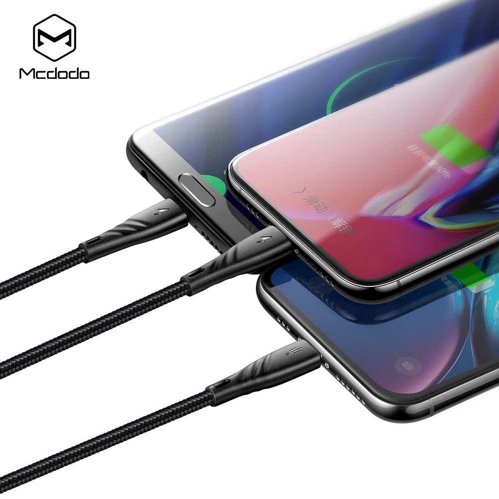 MCDODO 3в1 светодиодный USB кабель 3A Быстрая зарядка type-c микро зарядное устройство для iPhone XS MAX Xiaomi samsung S10 type C Microusb шнур для телефона