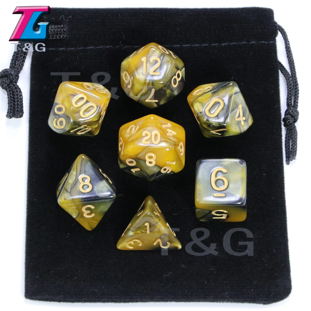 05 Gold 7 шт. игральные кости с мешком красивого цвета D& D d4, d6, d8, d10, d%, d12, d20 многогранные игровые части - Цвет: 05 Gold