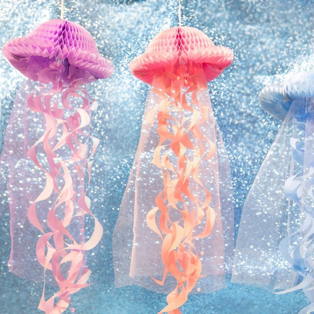 

Hanging Jellyfish Swirls For Kids Birthday Paper Party Decoration Set Mermaid Honeycomb home Decor Girl Baby Shower Supplies
