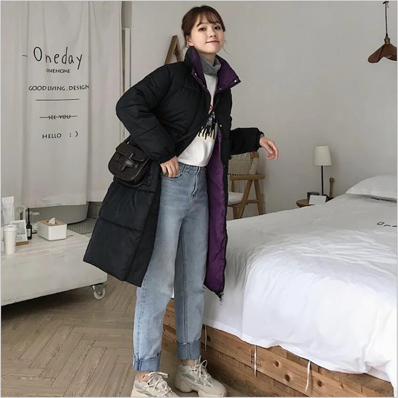 

Color-matching coat women's long winter hooded big pocket thick warm warm down cotton jacket loose casual women's fashion coat