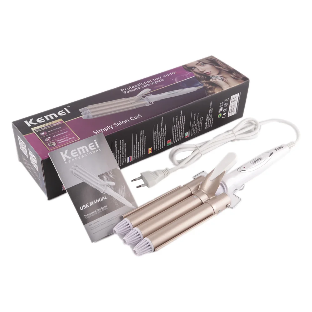 Профессиональные щипцы для завивки волос KEMEI, керамический тройной бочка, стайлер для волос, инструменты для укладки волос, 110-220 В, щипцы для завивки волос, электрическая завивка