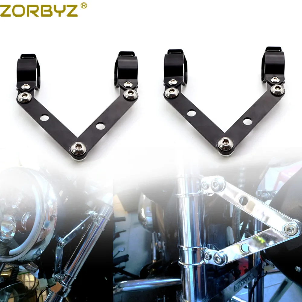 ZORBYZ Motorcycle 41-51mm Black Metal Adjustable Headlight Indicator Mounting Fork Bracket For Cafe Racer Bobber Chopper Custom