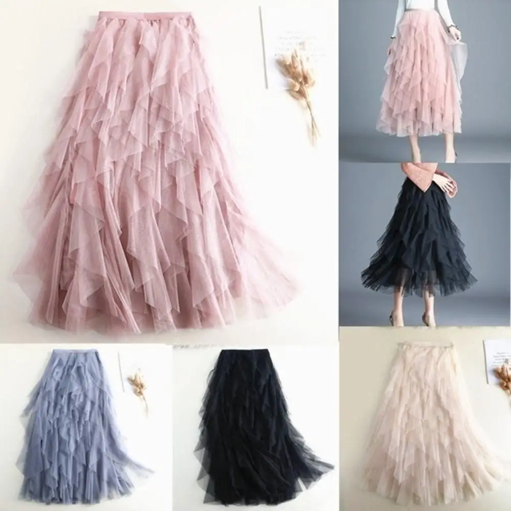 Saia джинсы feminina Princess фея женские с высокой талией Асимметричные Многослойные Тюль Макси торт юбка юбки для женщин