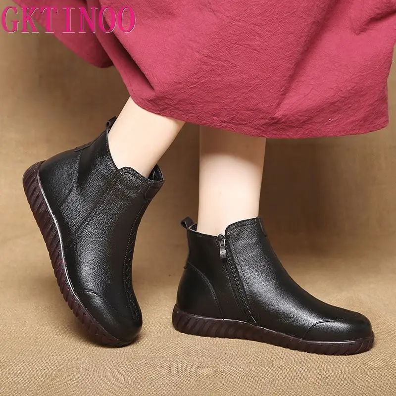 GKTINOO Women Ankle Boots Genuine Leather Shoes Winter Warm Plush Booties Waterproof Comfortable Ladies Snow Footwear Shoe | Обувь