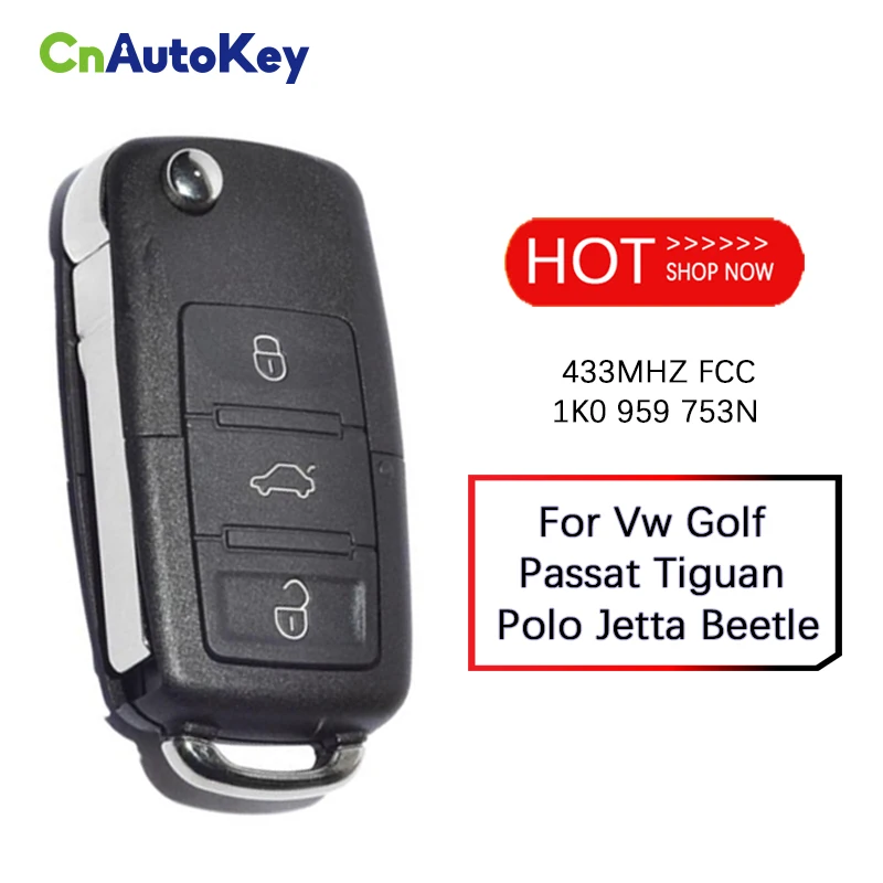 Дистанционный ключ CN001057 FCC 1K0 959 753N для Vw Volkswagen Golf Passat Tiguan Polo Jetta Beetle 48 чип 433 МГц |