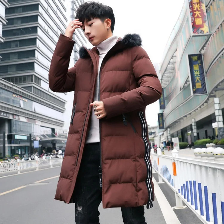 Winter long parkas Men Jackets Thicken Warm Coat slim Casual Jacket Hooded outerwear Collar detachable High Quality cotton Parka - Цвет: Бургундия