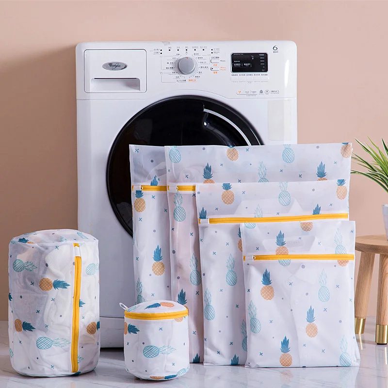 

New Arrival Zippered Mesh Washing Bag Large Capacity Clothes Underwear Bra Laundry Bags Pineapple Printing Pouch Wash Underwear