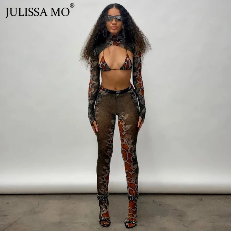 Julissa mo, змеиный принт, комплект, женский, сексуальный, выдалбливают, бандаж, спортивный костюм, женский, 2 шт, набор, открытая спина, обтягивающие леггинсы, наряды