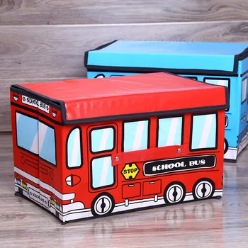 

Cartoon Bus Shape Storage Box Folding Storage Basket for Kids Clothes with Cover Non-woven Toy Storage Bins Storage Organizer