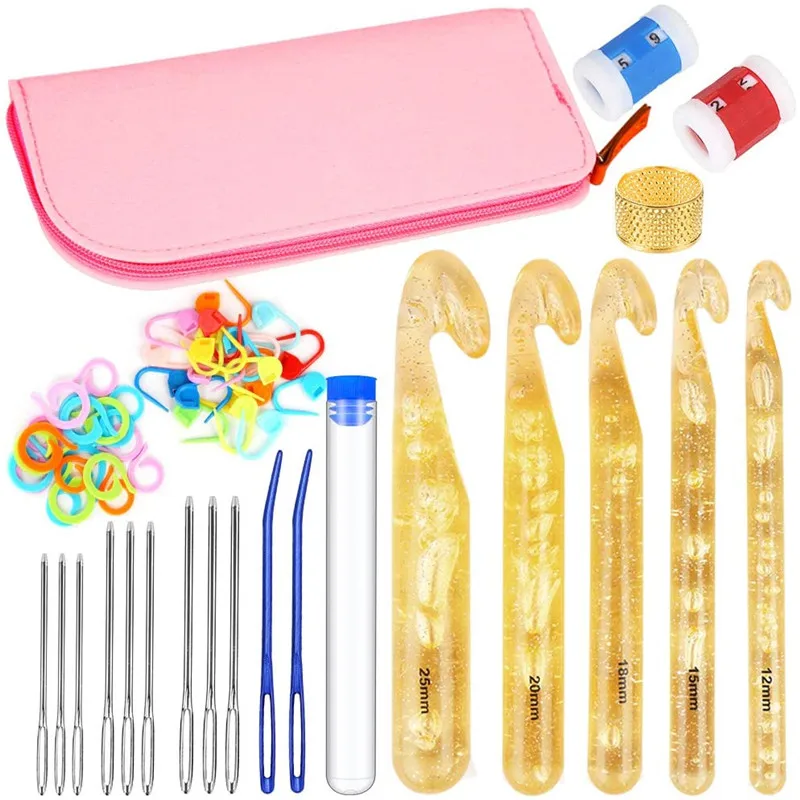 

LMDZ 61 Pcs Huge Crochet Hook Set With Yarn Knitting Needles Sewing Tools with Storage Case Ergonomic Needles Weave Yarn Kits