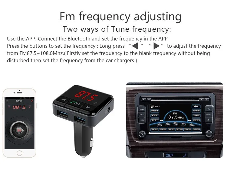 JILANG Newest Handsfree Wireless Bluetooth Car Kit MP3 Player FM Transmitter Radio APP Control Car Charger For iPhone 5S 6 6S 7 (5)