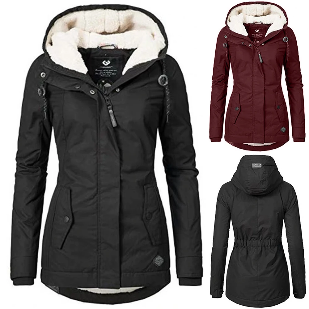 Женская парка, пальто размера плюс, длинная куртка с капюшоном, ветровка, на молнии, с карманами, меховое пальто, женская зимняя однотонная теплая куртка D20