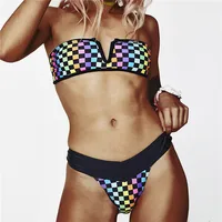Sexy Bikinis Color mosaic Bandeau V Neck Bikini Swimsuits Push Up Swimwear Female Brazilian Bikini Set Bathing Suits Biquini 1