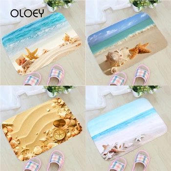 

40 * 60cm Beach Shell Floor Mat Non-slip Suede Soft Carpet Door Mat Kitchen Living Room Floor Mat Bedroom Decorative Floor Mat .