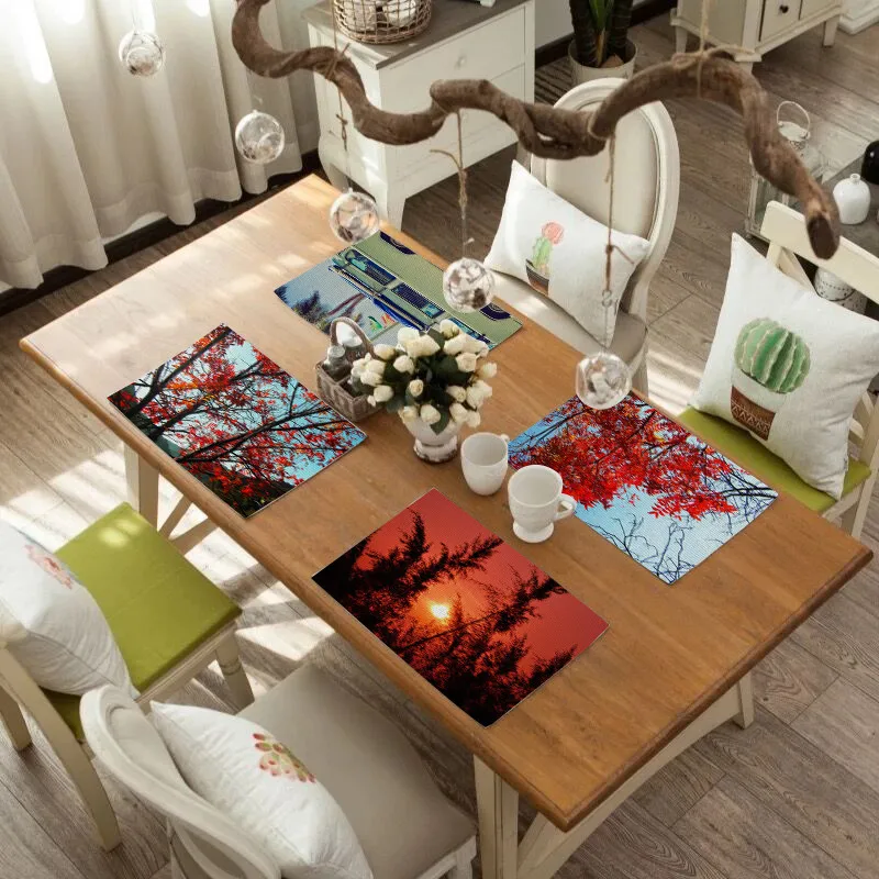

Fuwatacchi Green Trees Pattern Rectangle Placemat Home Decorative Table Coaster Kitchen Table Mats Table Party Decorations New