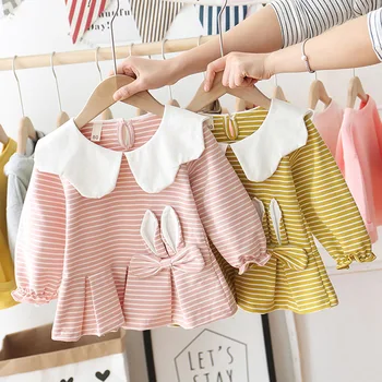 

2020 Spring Baby Girls Cute Dress Striped Bow Dress Children's Princess Dress Pleated Dresses Kids