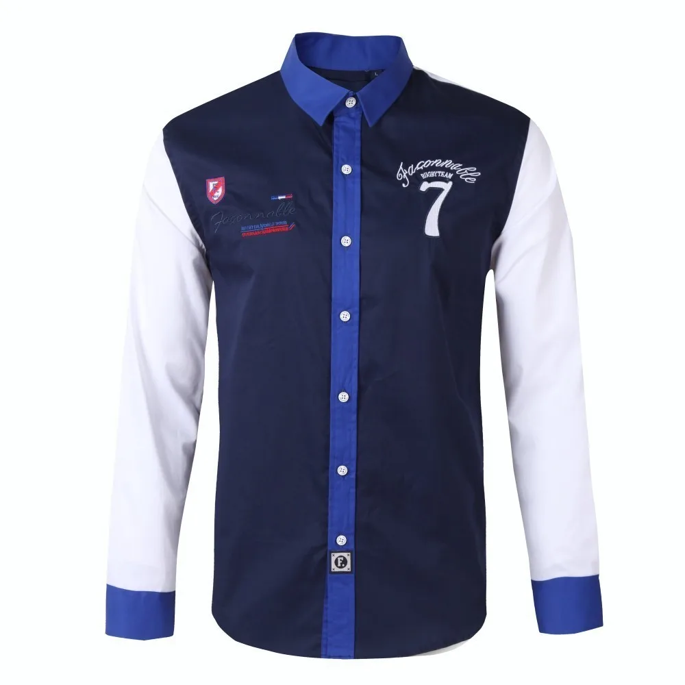 Faconnable/брендовые рубашки высокого качества; Новинка весны года; модная мужская одежда с длинными рукавами; хлопковая рубашка; повседневная мужская рубашка с парком - Цвет: 133 Navy Blue