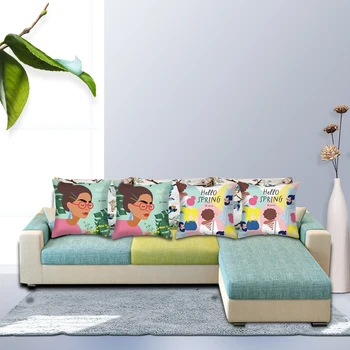 

4-Pack Hand-Painted Wind Peach Skin Velvet Crowd Back and Glasses Girl Print Pattern Sofa Pillowcase Home Print Pillowcase