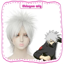 Ebingoo Аниме Наруто Хатаке Какаши Косплей парик Серебряный Белый Короткие прямые Термостойкие Sythentic волосы парики для костюма