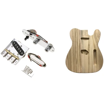 

Unfinished Electric Bass Guitar Wood Body with 6 Strings Saddle Bridge Plate, 3 Way Switch Control Plate,Neck Pickup Set