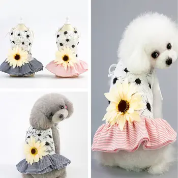 

Pet Dress Spring and Summer Sling Skirt Party Tutu Dancing Dress Big Sunflower on Back Small Medium Dogs Pet Accessories
