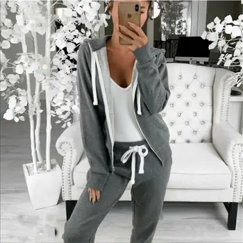 

Women Coat Casual Autumn Long Sleeve Zip Up Hooded Sweatshirt Ladies Solid Hoodie Outerwear Tops