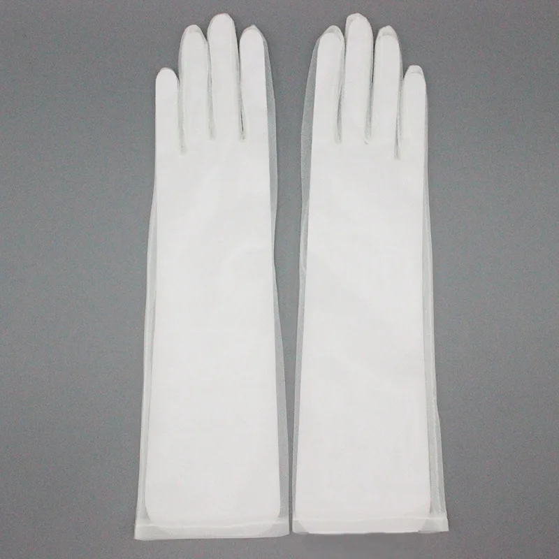 35cm 55cm Sexy Lace White Black Net Yarn Mesh Breathable Thin Long Gloves Hollow Transparent Summer Sunscreen Soft Drive Gloves 