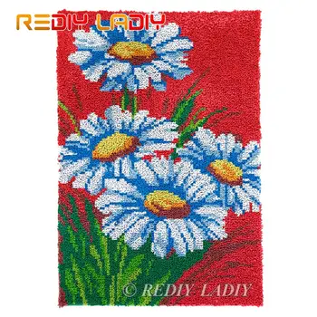 

Latch Hook Rug Chunky Yarn Tapestry Kits DIY Carpet Rug White Daisies Knitted Floor Mat Crocheting Cushion Arts & Crafts 58*86cm