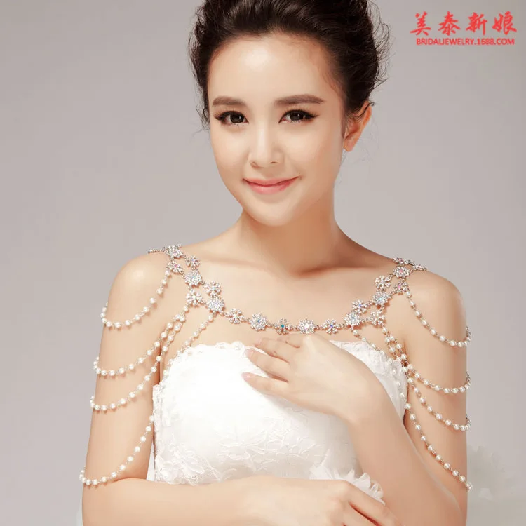 

Bride Accessories Korean Style Imitation Pearl Silver Man-made Diamond Bride Marriage Shoulder Chain Ornament