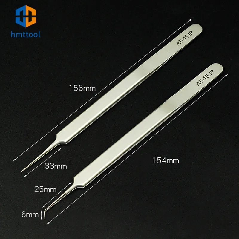 Precision Stainless Steel AT-11JP Straight AT-15JP Curved Ultra Thin Fly Line Tweezers Set For Industrial Phone Repair Tools