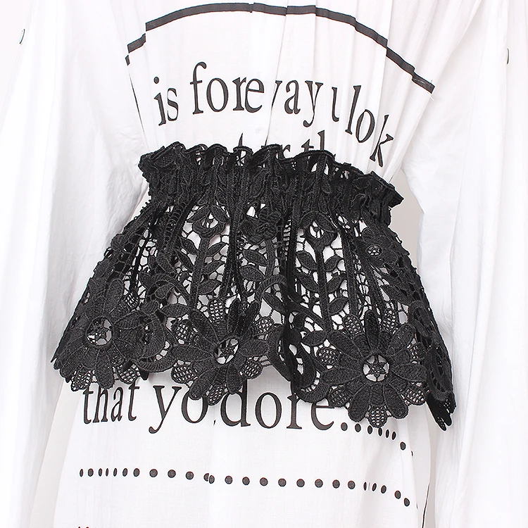 Модные кружевные вязаные поясные ремни белый черный кружево выдалбливают цветок пояс двойное кольцо пряжки Регулируемый эластичный корсет пояс