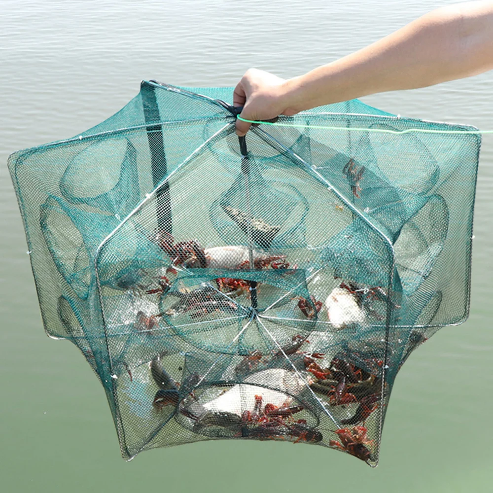 8 Holes Folded Portable Hexagon Fishing Net Casting Crayfish Catcher Big Fish  Trap Network Shrimp Catcher Tank Cages Mesh Nets - AliExpress