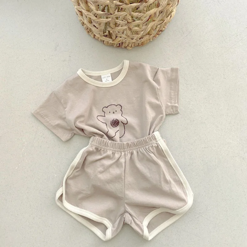 Cotton Baby Bear Print T Shirt and Shorts Set for Summer