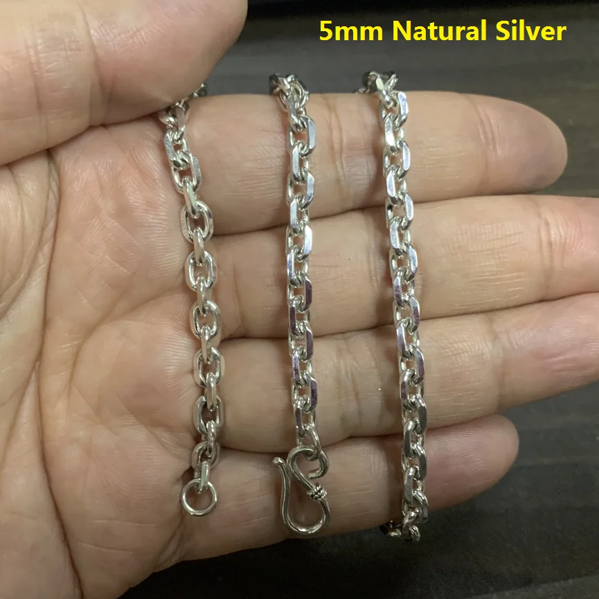 Real Silver Clasic Round Chain Necklace 