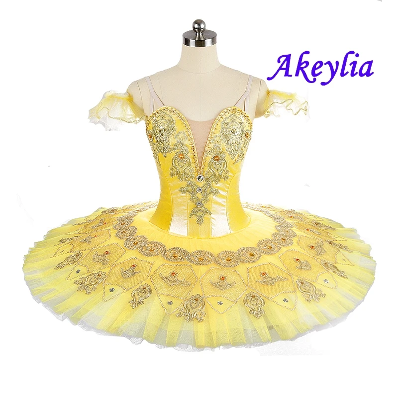 Yellow Professional Ballet Tutu for Women Girls Classical Custome Pancake Tutu ballet skirt Gold Adult Ballerina dress  JN9155