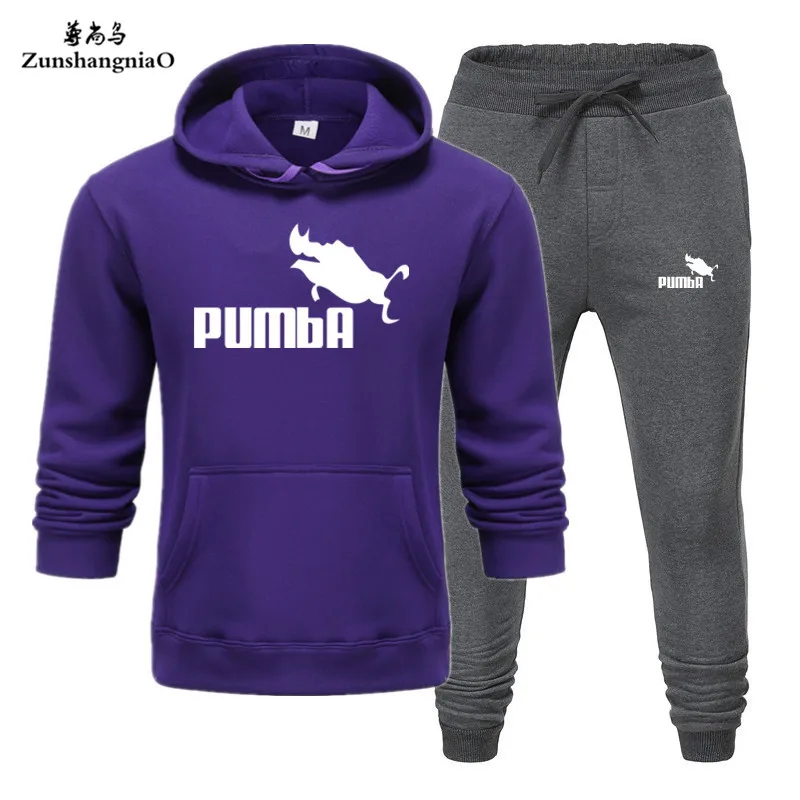 Брендовый спортивный костюм Pumba, Мужские Термо спортивные комплекты, флисовая плотная толстовка с капюшоном+ штаны, спортивный костюм, повседневные толстовки, спортивный костюм - Цвет: ZS-SH